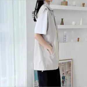 여자여름조끼 오버핏 고프코어 후드 바람막이 조끼 아웃도어 집업 반팔