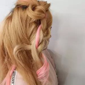 여성 핑크 웨이브 붙임머리 부분가발 컬러 헤어 피스 똑딱이 가발 브릿지 포인트