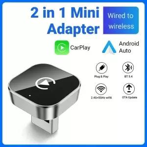 신형 2in1 미니 무선 카플레이 및 안드로이드 오토 어댑터 5GHz WiFi 타입-C/USB 플러그 앤 스마트 박스