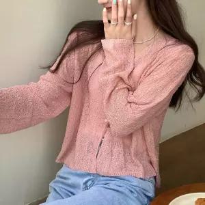 여성 예쁜 브이넥 얇은 여자 긴팔 니트 티 핑크얇은 슬림 가을 간절기 여름 봄티