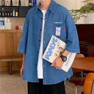[모로엠] 남성 반팔 데님 청 셔츠 DMS-SHA-Q3765476