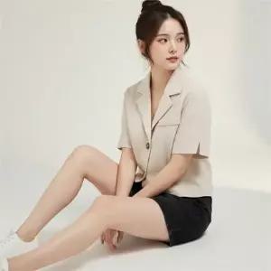 여성 카라 반팔 자켓 루즈핏 오픈 베이직 여성 숏 기장 자켓 여름 데일리 세미 크롭