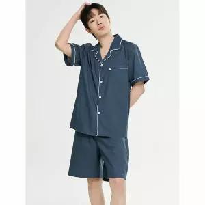 [하프클럽/메이플라워]클래식네이비 반팔 순면 남성 빅사이즈 잠옷 세트