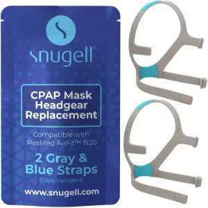 레스메드 에어핏 N20 코 베개용 스누젤 헤드기어 교체 스트랩 CPAP 마스크용 회색 및 파란색 2팩 클립 미