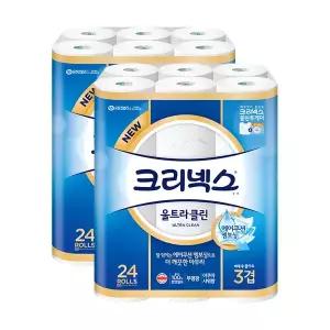 크리넥스 천연펄프 3겹 울트라클린, 25m, 24롤, 2개