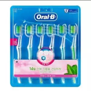 탄력모칫솔 OralB 고탄력 초미세모 초소형헤드 그린티 칫솔 6개입