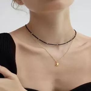 [루즈루나]라빈 블랙스피넬 비즈 크리스탈 원석 골드볼 초커 목걸이