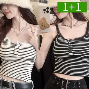[NS홈쇼핑]1+1 레이스 이너 캡나시 여성 나시티 민소매티 스트라이프 레이어드 끈나시..