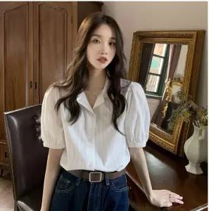 셔츠 화이트 블라우스 여자 여름 카라 깔끔 퍼프소매