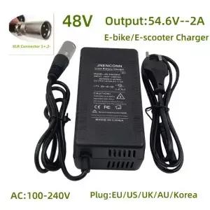 48V 리튬 배터리 팩 XLRM 3핀 커넥터용 54.6V 2A 충전기 전기 자전거