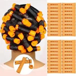 여성용 긴 짧은 천연 모발용 콜드 웨이브 파마 막대 세트 40개 컬링 및 DIY 미용용 플라스틱 오렌지 롤러