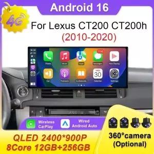 렉서스 CT200 20102020 안드로이드 16 카플레이 GPS 네비 헤드 유닛 멀티미디어 HD 스크린 4G 자동차