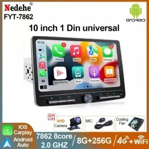싱글 1딘 10인치 안드로이드 카 라디오 스테레오 카플레이 오토 헤드 유닛 QLED 스크린 플로팅 WIFI 4G DSP