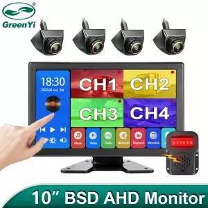 10.1인치 터치스크린 4 채널 분할 화면 자동차 MP4 BSD DVR 모니터(170 포함) ° AHD 1080P 카메라는