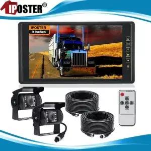 IPoster 백미러 TFT LCD 모니터 자동차 트럭 버스용 IP68 방수 9 인치 클립 온 12 V 24V HD 리버싱 4PIN 2x