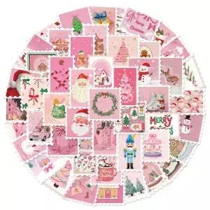 50PCS 핑크 크리스마스 스탬프 재미있는 장식 스티커 DIY 수제 앨범 수하물 오토바이 노트북 보상