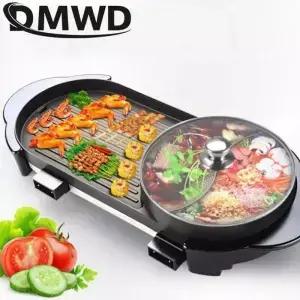 2 in 1 전기 바베큐 팬 그릴 냄비 가정용 무연 빠른 가열 베이킹 요리 굽고 통합