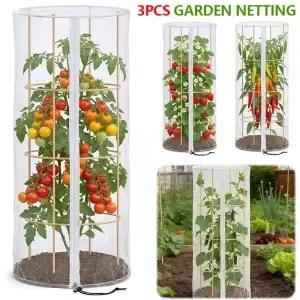 3Pcs 정원 새 그물망 커버 59x18in 나일론 메쉬 보호용 토마토 케이지 지퍼 포함 과일용 액세서리