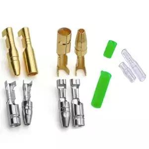 200PCS 50세트 4.0mm 여성 및 남성용 불릿 터미널 커넥터 자동차용 절연 슬리브가 있는 금색 황동/은색