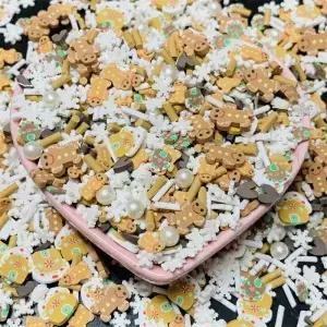 50g 혼합 크리스마스 진저 브레드 눈송이 집 폴리머 클레이 조각 점액 충전 용 스프링클 DIY 장식 공예