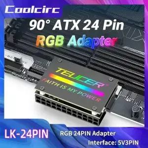 COOLCIRC ATX 전원 공급 장치 24Pin 90도 어댑터 5V RGB 메인 보드 마더 케이블 커넥터 모듈 형 DIY PC
