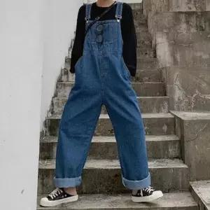 청멜빵바지 여성 멜빵바지 데님팬츠 와이드핏 데일리