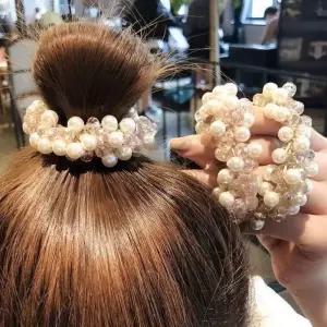 진주 머리끈 헤어 곱창 밴드 당고 스트런치 머리 보석