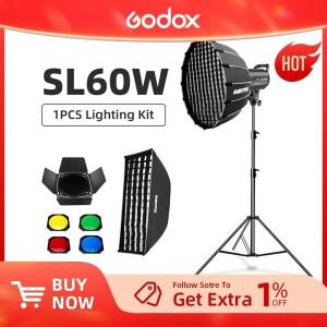 Godox LED 비디오 라이트 SL-60W 5600K 연속 조명 60cm 벌집 그리드 소프트박스 2.8m 스탠드 키트