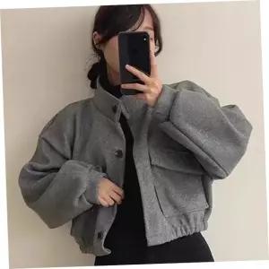 코트 3컬러 여성 모던 베이직 무지 포켓 크롭 자켓 숏코트
