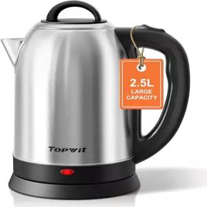 Topwit 2.5L 대형 전기 주전자 BPA 프리 스테인리스 스틸 물 보일러 및 히터 빠른 끓이기 가족용 자동 차단