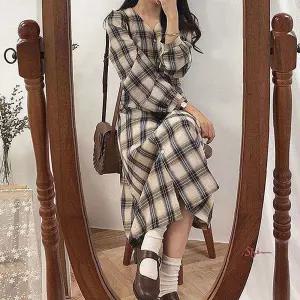 캐주얼 셔츠 롱기장 단정한 코디 롱원피스 룩 체크 코디룩yza977