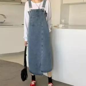 청 원피스 데일리룩 멜빵 롱 스커트 데님 오버롤