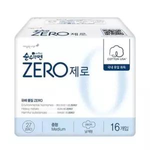 유기농생리대 깨끗한나라 순수한면 ZERO 생리대 중형 16P