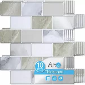 아트3D 필 앤 스틱 베이지 화이트 월 타일 - 12 x12 두꺼운 디자인 백스플래시 주방 및 욕실 장식용 자가
