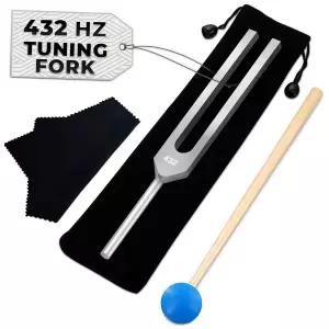 432Hz 튜닝 포크 세트 - 반사 망치 청소용 천 및 가방이 포함된 7.2인치 알루미늄 합금 하모니 명상 휴식