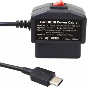 링카 캠 대시 카메라에 호환되는 범용 OBD-C Type-C 12V 출력 전원 케이블 스위치 버튼 12-35V~12V 3A로
