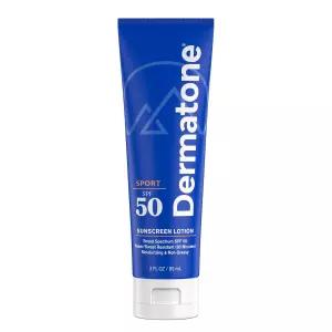 더마톤 스포츠 자외선 차단 로션 SPF 50 비타민 C 알로에 포함 물/땀 저항성 80분 옥시벤존 프리 및