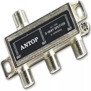 ANTOP 3-Way 동축 케이블 분배기 2GHz- 5-2050MHz 위성 HDTV 안테나 신호 호환 - 모든 포트 DC 전원 통과