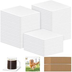 48피스 승화 컵받침 블랭크 세라믹 타일 화이트 열전달 스티커 코르크 10 10 2CM 무광택 DIY 벌크 4인치 48개 페인팅용 뒷면 사각형 공예용
