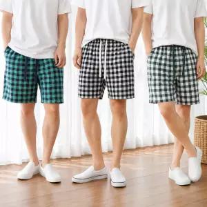 [모든GO]남성 지지미 빅체크 밴딩 반바지 여름 파자마 잠옷 홈웨어 실내복