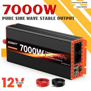 7000W 피크 전력 순수 사인파 인버터 DC 12V에서 220V 변환 RV 여행 및 가전제품용 EU 소켓 LCD 디스플레이
