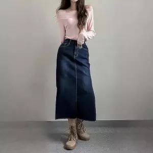 빅사이즈 509 뒤밴드트임컷팅청스커트 DLOP084 (41474710A)
