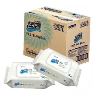 42501 스카트 x 캡 안심물티슈 물티슈 24팩 캡형 유한킴벌리 대용량 70매 에코