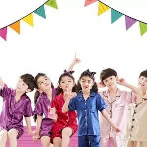 키즈 고급 실크 반팔 상하 잠옷 세트 여름 파자마 어린이 남아 여아 아동 유아
