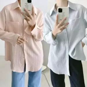 여름 오버핏 아사면 블라우스 셔츠 루즈핏 화이트
