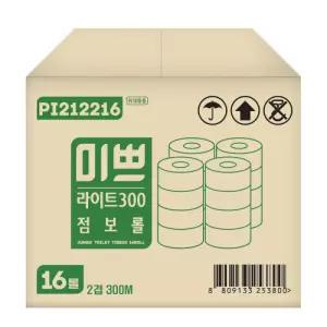 팜파스 미쁘 라이트 점보롤 2겹 300m 16롤 천연펄프 무형광