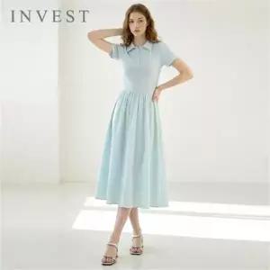 [인베스트] 스카시 카라 배색 플레어 원피스_INI6M1OP3571