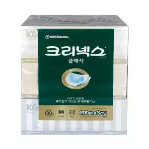 크리넥스 클래식 200매 각티슈 3입 -O x 지 냅킨 점보롤 클렌징 업소용 화장