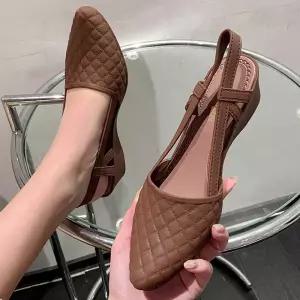 여성 미들굽 웨지힐 젤리슈즈 체크패턴 뾰족코 4cm