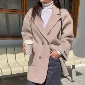 오버핏 하프 포켓 버튼 코트 핸드메이드 하에피 더블 여성트렌치코트 온나핏